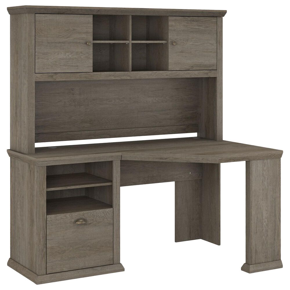 Bush Yorktown 60" Corner Desk with Hutch in Restored Gray, , large