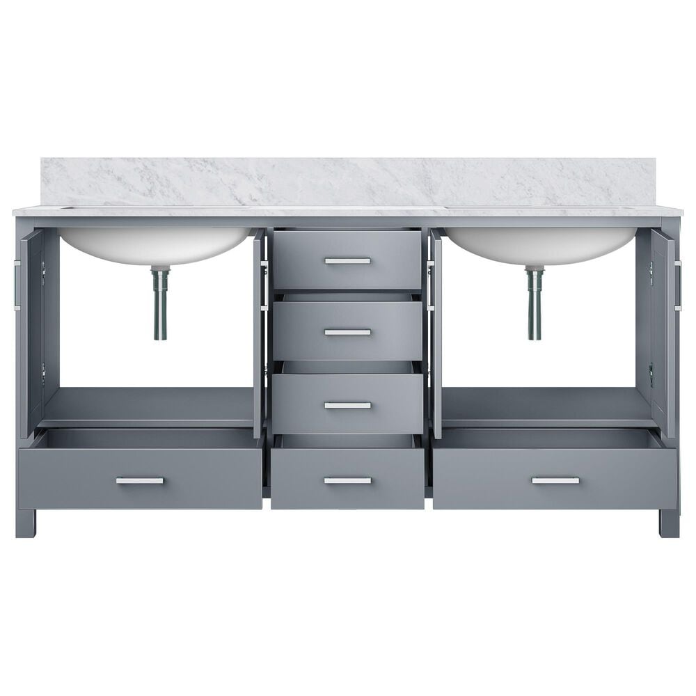 Lexora Home Jacques 72&quot; Double Bathroom Vanity in Dark Grey with 2 cm White Carrara Marble Top and Rectangular Sinks, , large