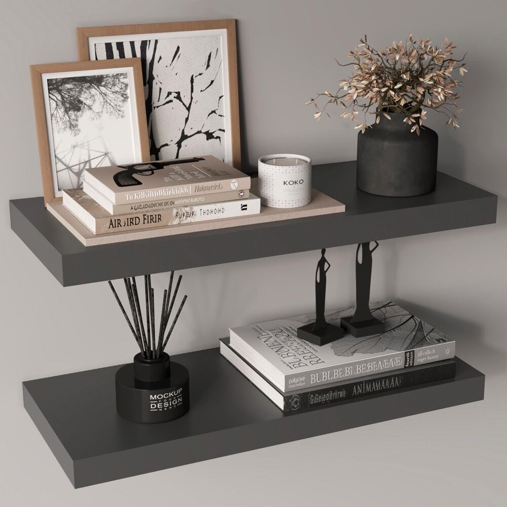 Hearth and Haven Ecco32" Floating Wall Shelf with Space-Saving Design in Gray (Set of 2), , large