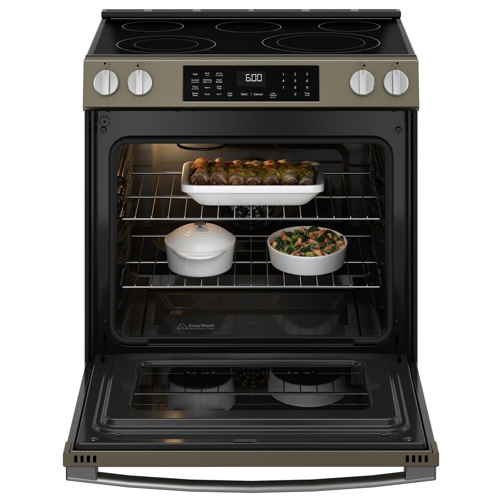 GE Appliances 2-Piece Kitchen Package with 5.3 Cu. Ft. Slide-In Front Control Electric Range and 1.9 Cu. Ft. Over-The-Range Microwave in Fingerprint Resistant Slate and Black, , large
