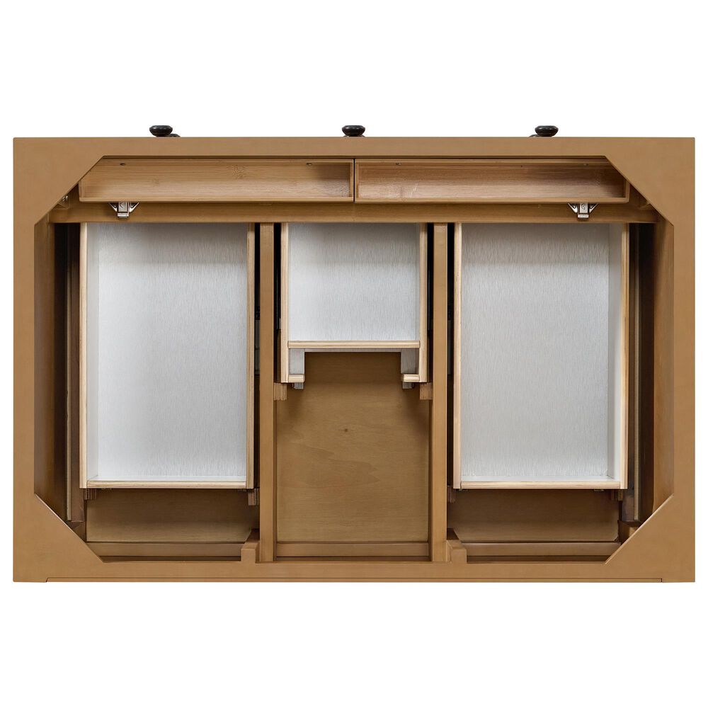 James Martin Vanities Malibu 36" Single Bathroom Vanity in Amber Birch with 3 cm Carrara White Marble Top and Rectangular Sink, , large