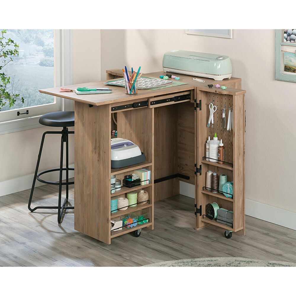Sauder Craft Workstation with Storage in Khaki Pine, , large