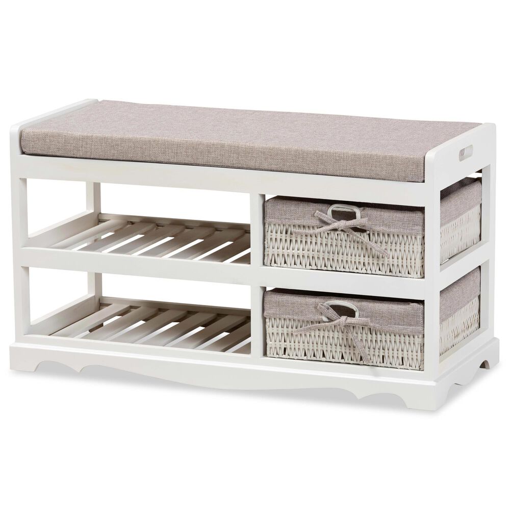 Baxton Studio Dalair Storage Bench with Baskets in White, , large