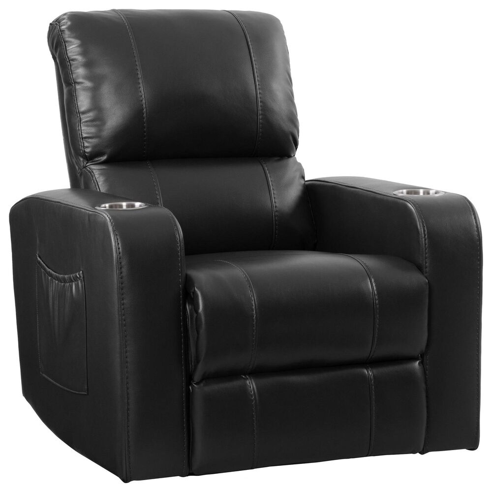 CorLiving Tucson Home Theater Power Recliner with Cup Holders in Black, , large