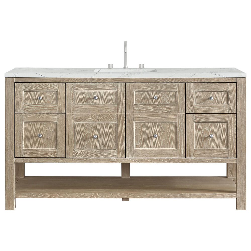 James Martin Vanities Breckenridge 60" Single Bathroom Vanity in Whitewashed Oak with 3 cm Ethereal Noctis Quartz Top and Rectangular Sink, , large