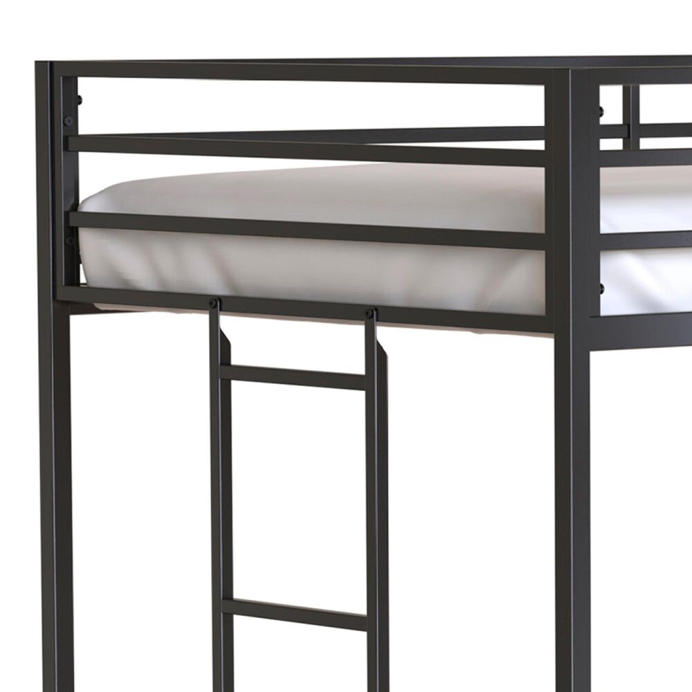 Hearth and Haven Adam Twin Loft Bunk Bed with Cinnamon Wood Shelf in Black, , large
