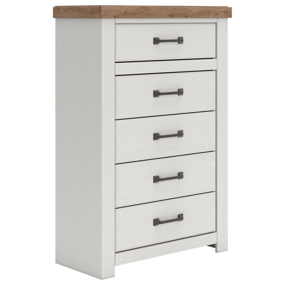 Ashley Savonport King Storage Bed with Dresser Chest and 2 Nightstands in White and Brown, , large