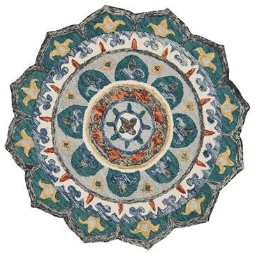 L&R Resources Sinuous Eclectic Floral Mandala 4" Scalloped Green and Multicolor Area Rug, , large
