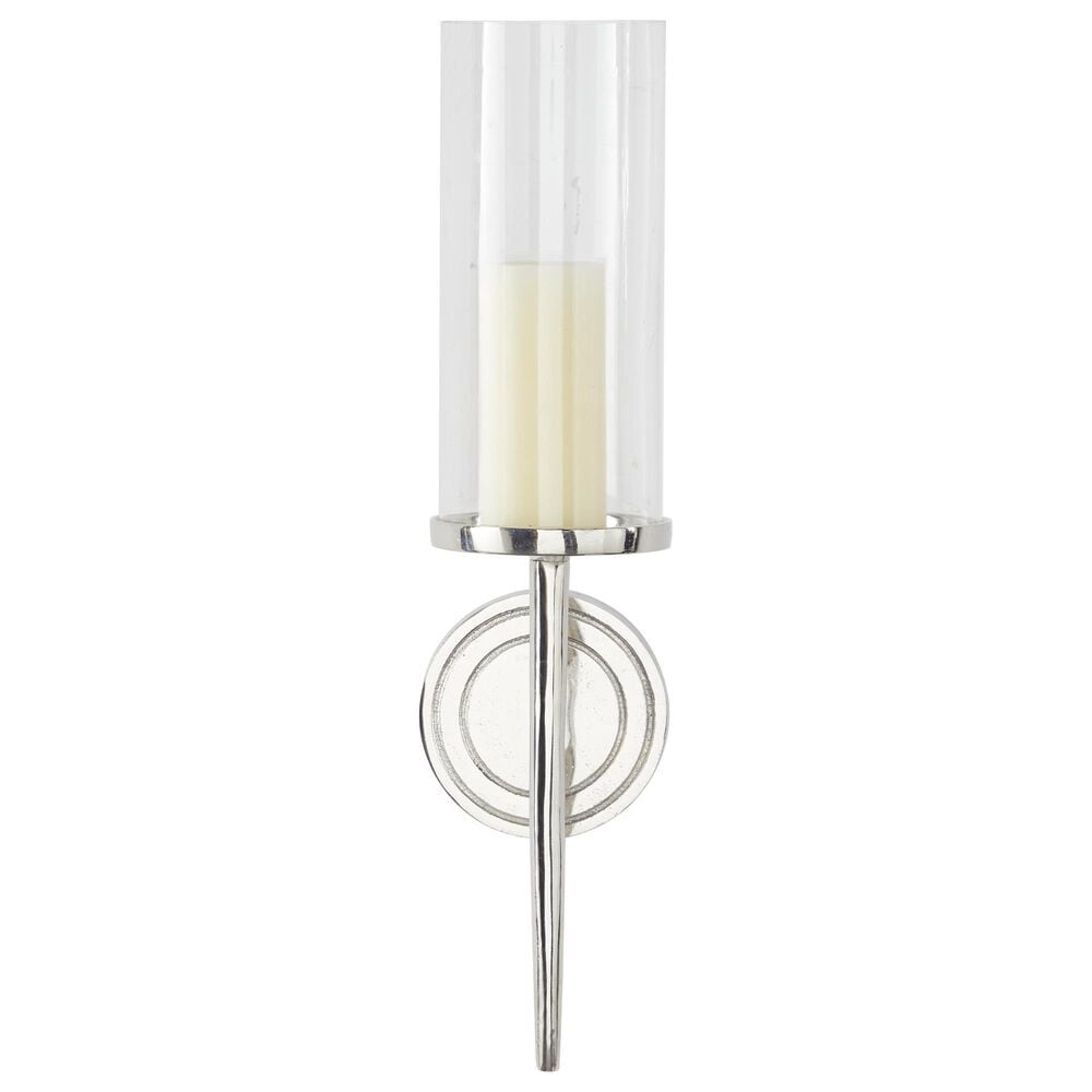 Maple and Jade 23&quot; Single Indoor/Outdoor Wall Mount Candle Holder in Polished Silver and Clear, , large