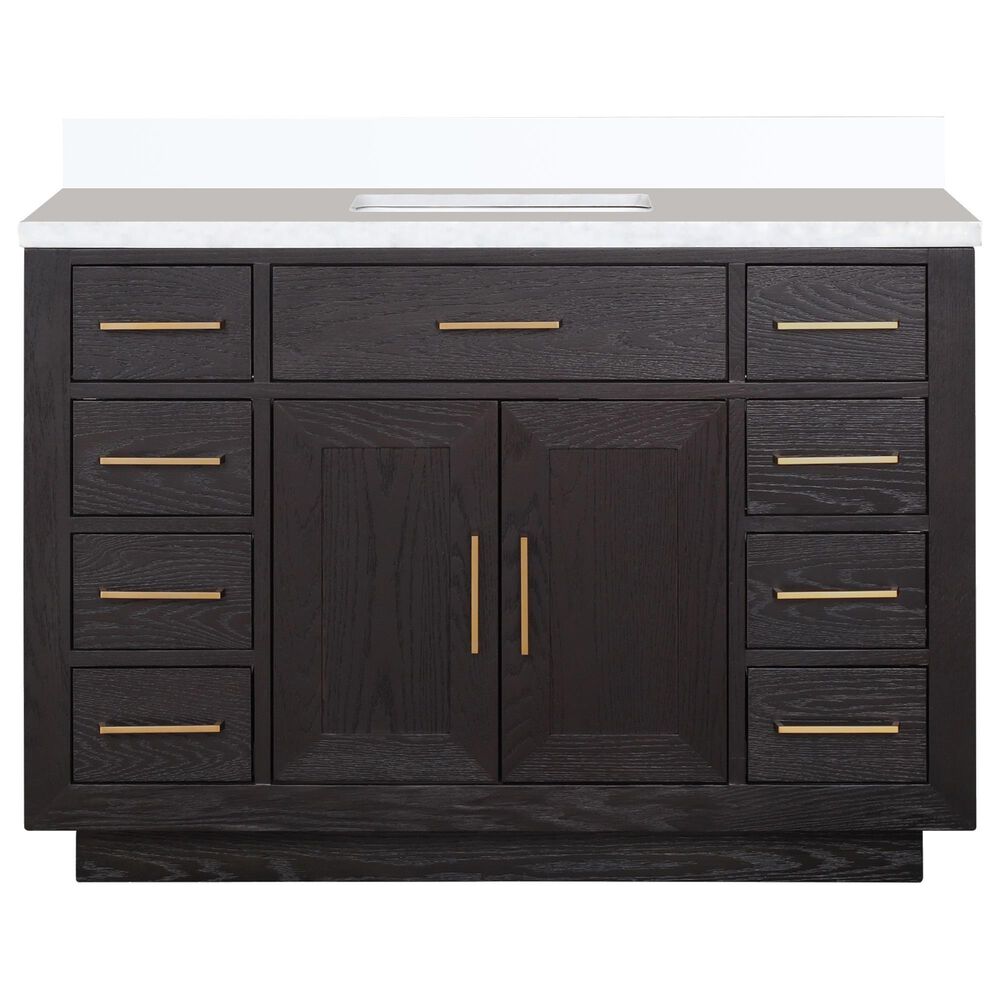 Lexora Home Abbey 48&quot; Single Bathroom Vanity in Black Oak with 2 cm White Quartz Top and Rectangular Sink, , large