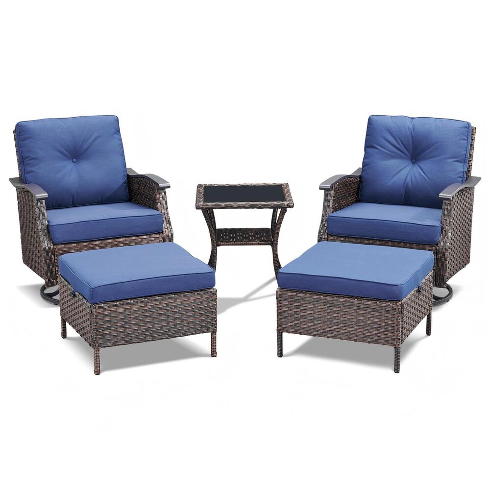Sunwell Garden 5-Piece Patio Chat Set with Two Ottoman in Navy, , large