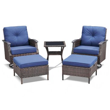 Sunwell Garden 5-Piece Patio Chat Set with Two Ottoman in Navy, , large