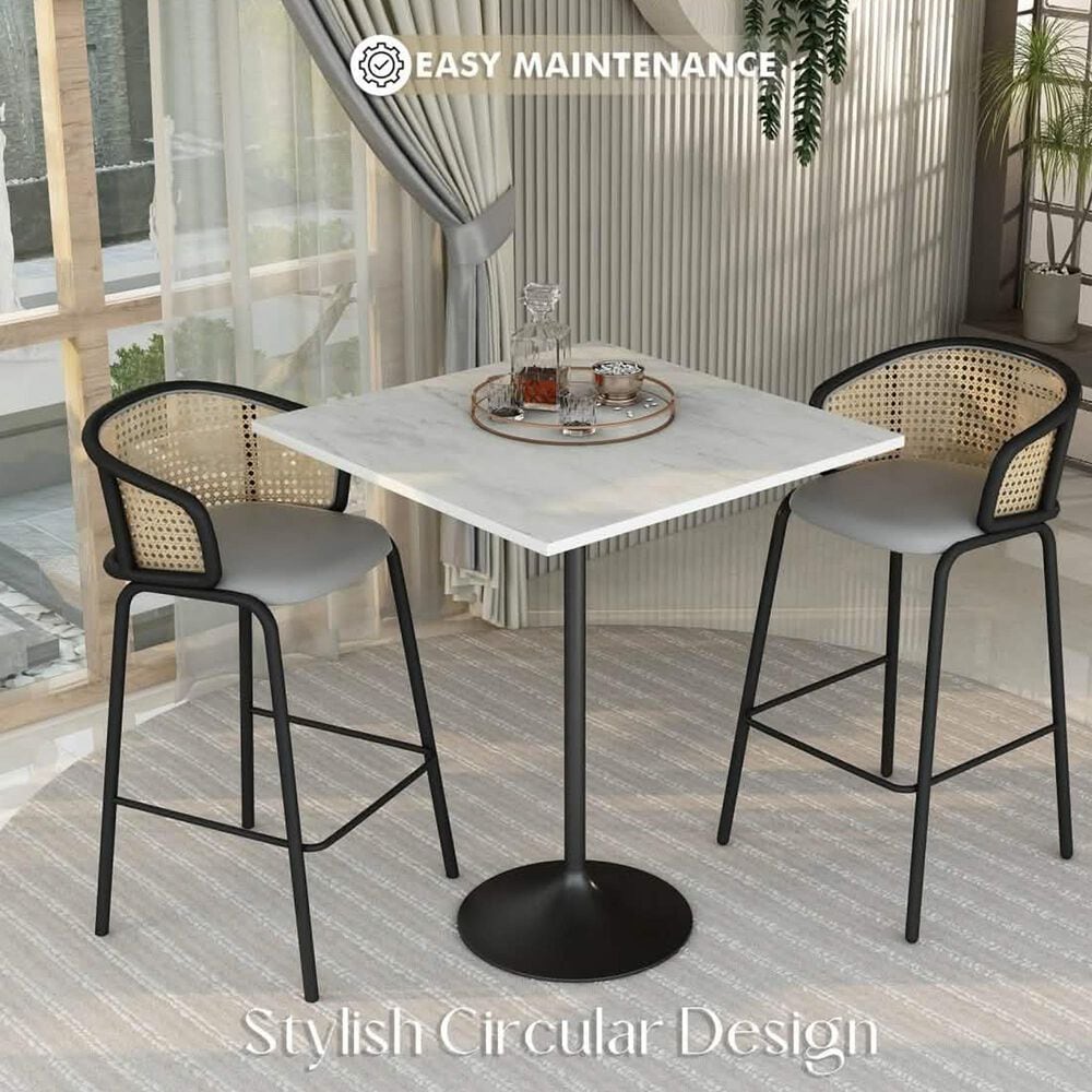 Leisuremod LeisureMod Verve Collection Modern Bar Height Table Black Base with 36 Square Marbleized White Laminated  Top, , large