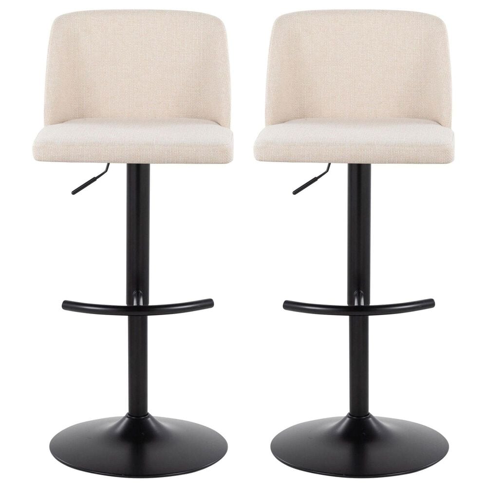 LumiSource Toriano Swivel Adjustable Bar Stool with Cream Noise Fabric Upholstery in Black (Set of 2), , large