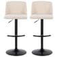 LumiSource Toriano Swivel Adjustable Bar Stool with Cream Noise Fabric Upholstery in Black (Set of 2), , large
