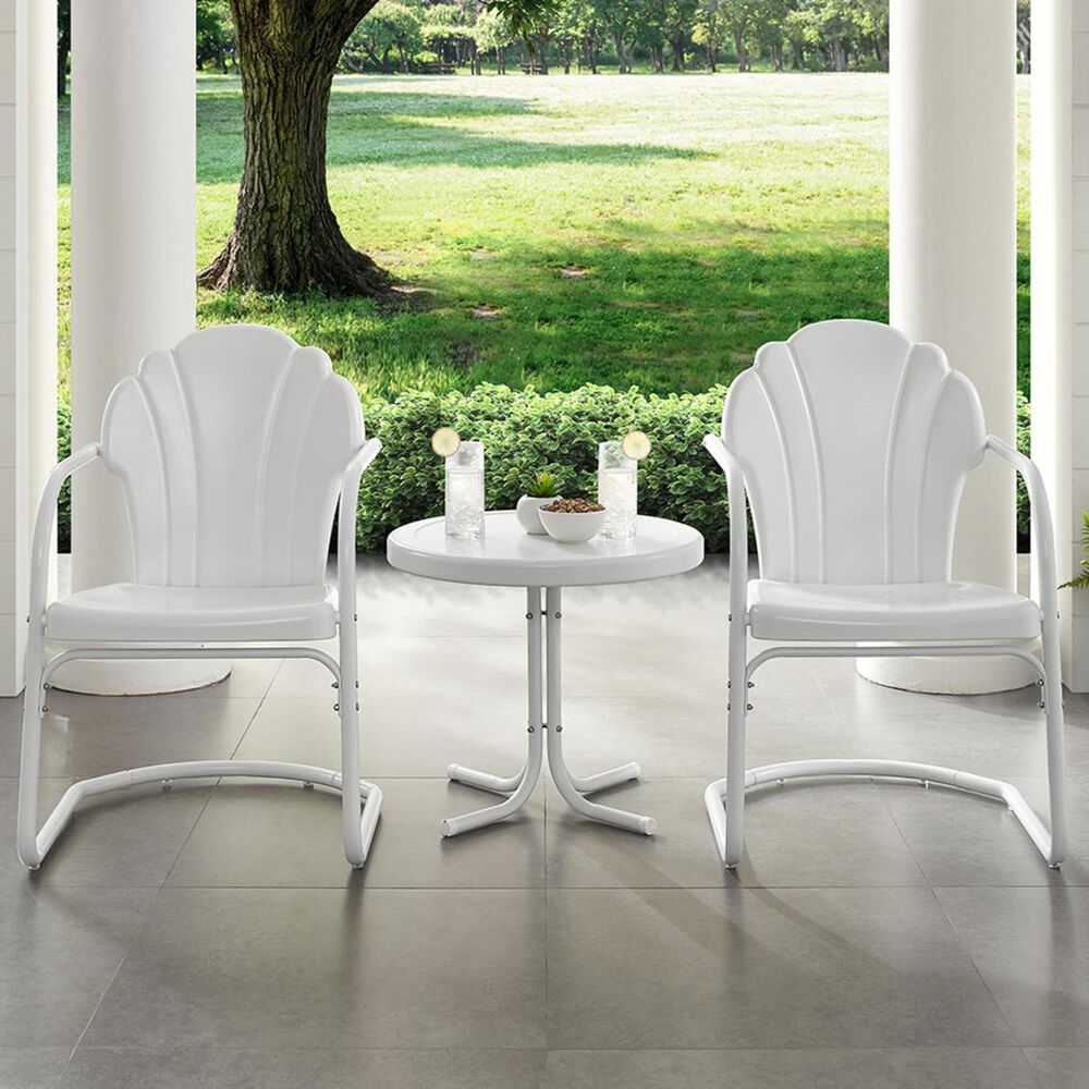 Crosley Furniture Tulip 3-Piece Outdoor Chat Set in White, , large