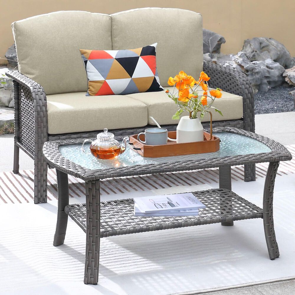 HOMLUX 2-Piece Patio Loveseat and Coffee Table Set in Beige, , large