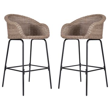 Hearth and Haven Ladd Outdoor Faux Wicker Barstool with Black Metal Frame in Light Brown (Set of 2), , large
