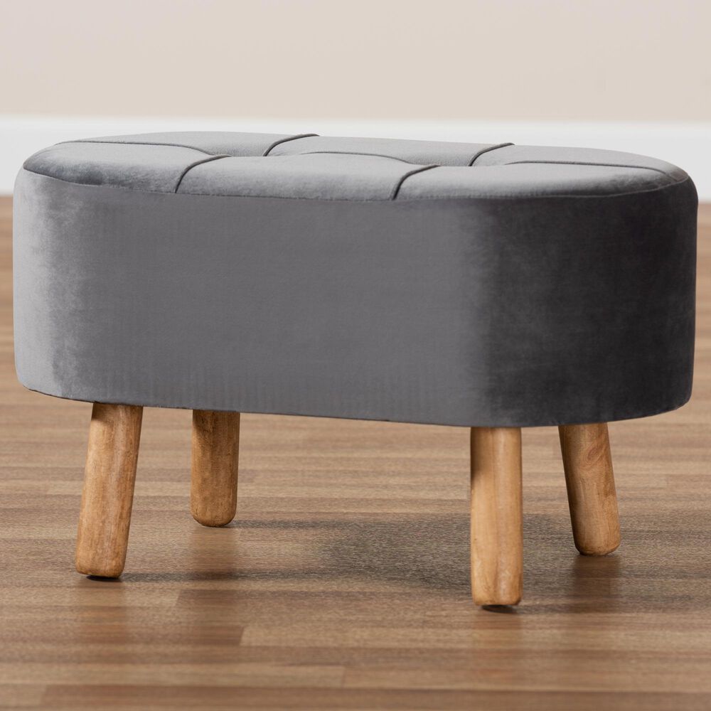 Baxton Studio Simone Upholstered Ottoman in Grey, , large