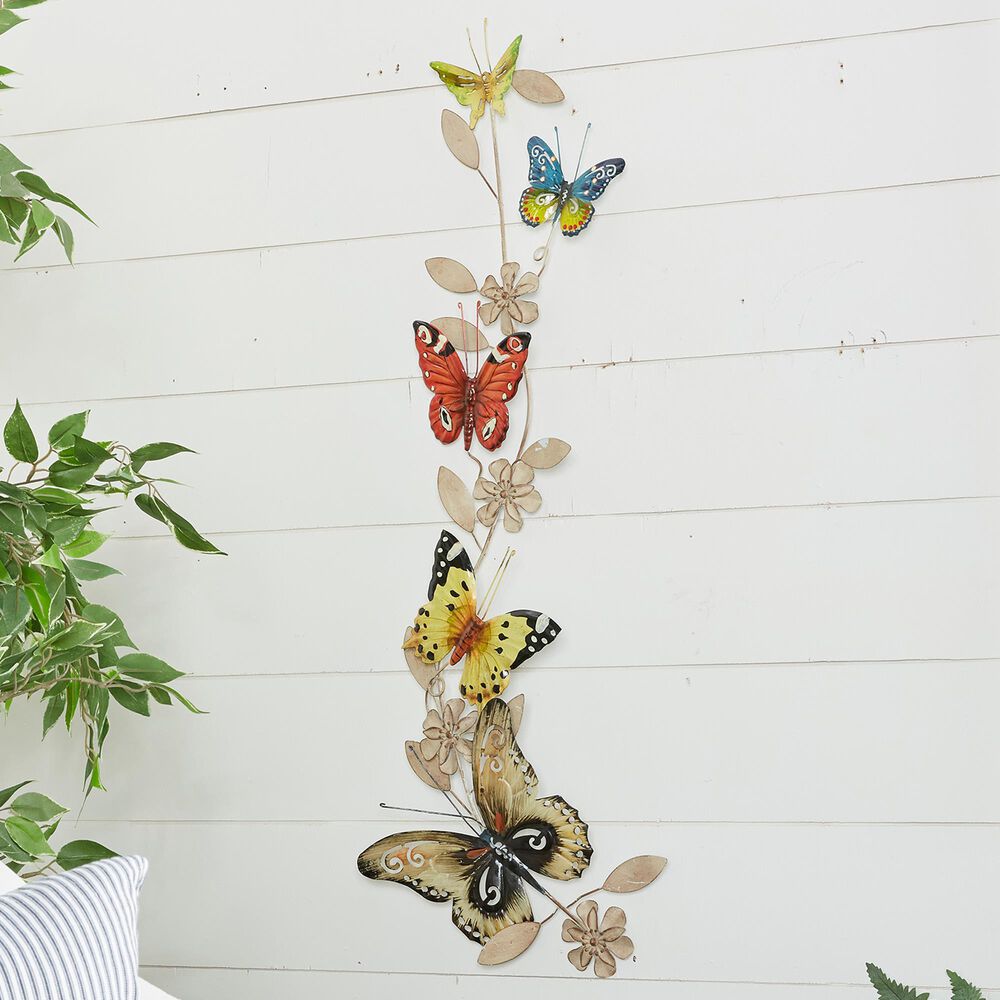 Maple and Jade 45&quot; x 7&quot; Eclectic Butterfly Wall Decor in Green, Blue, Red, Yellow, Brown and Black, , large