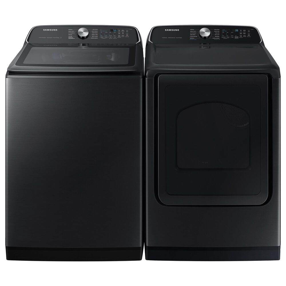 Samsung 5.5 cu. ft. Extra-Large Capacity Smart Top Load Washer with Super Speed Wash and 7.4 cu. ft. Smart Electric Dryer with Steam Sanitize+ in Brushed Black, , large
