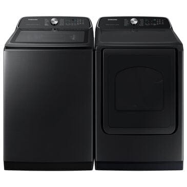 Samsung 5.5 cu. ft. Extra-Large Capacity Smart Top Load Washer with Super Speed Wash and 7.4 cu. ft. Smart Electric Dryer with Steam Sanitize+ in Brushed Black, , large