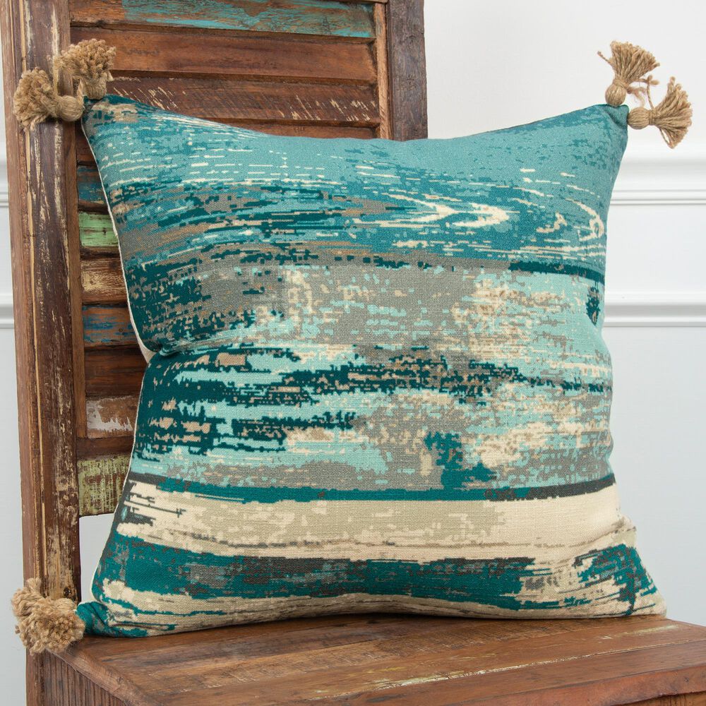 Rizzy Home Abstract 20" Down Filled Pillow in Teal/Natural, , large