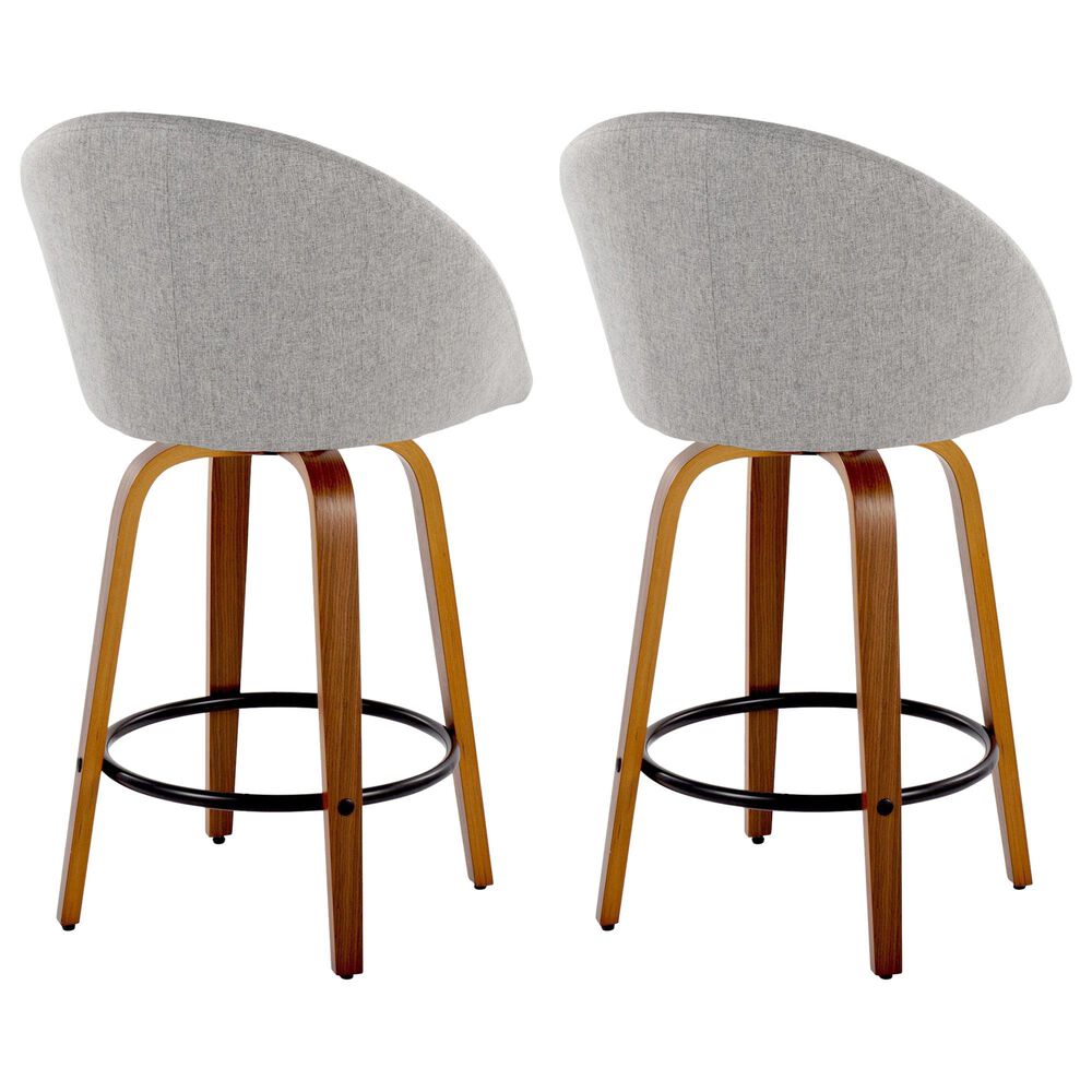LumiSource Matisse 26" Swivel Counter Stool with Grey Fabric Upholstery in Walnut and Black (Set of 2), , large