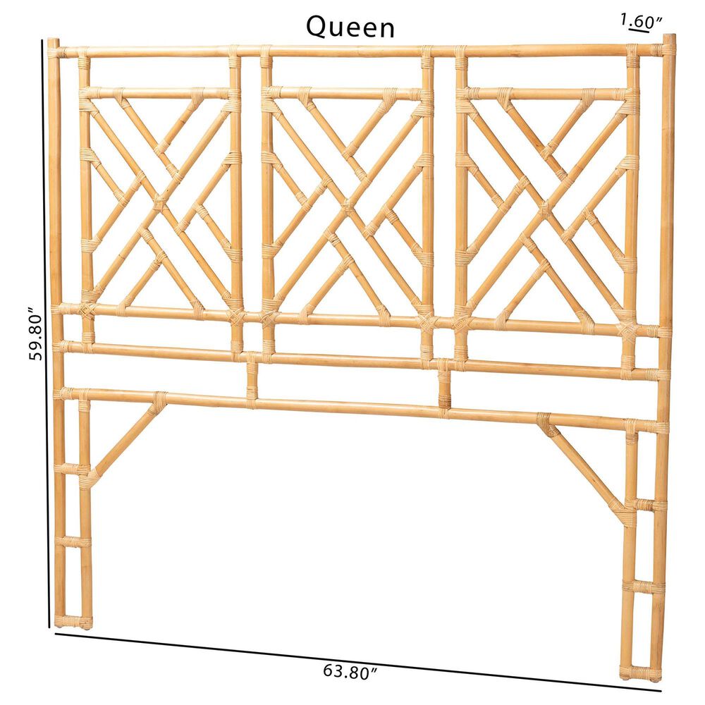 Baxton Studio Karavo Queen Standalone Headboard in Natural Rattan, , large