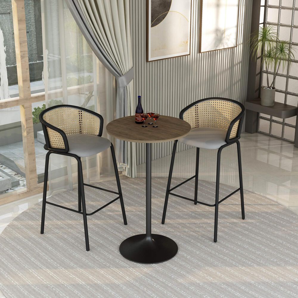 Leisuremod LeisureMod Verve Collection Modern Bar Height Table Black Base with 27 Round Dark Walnut MDF Top, , large