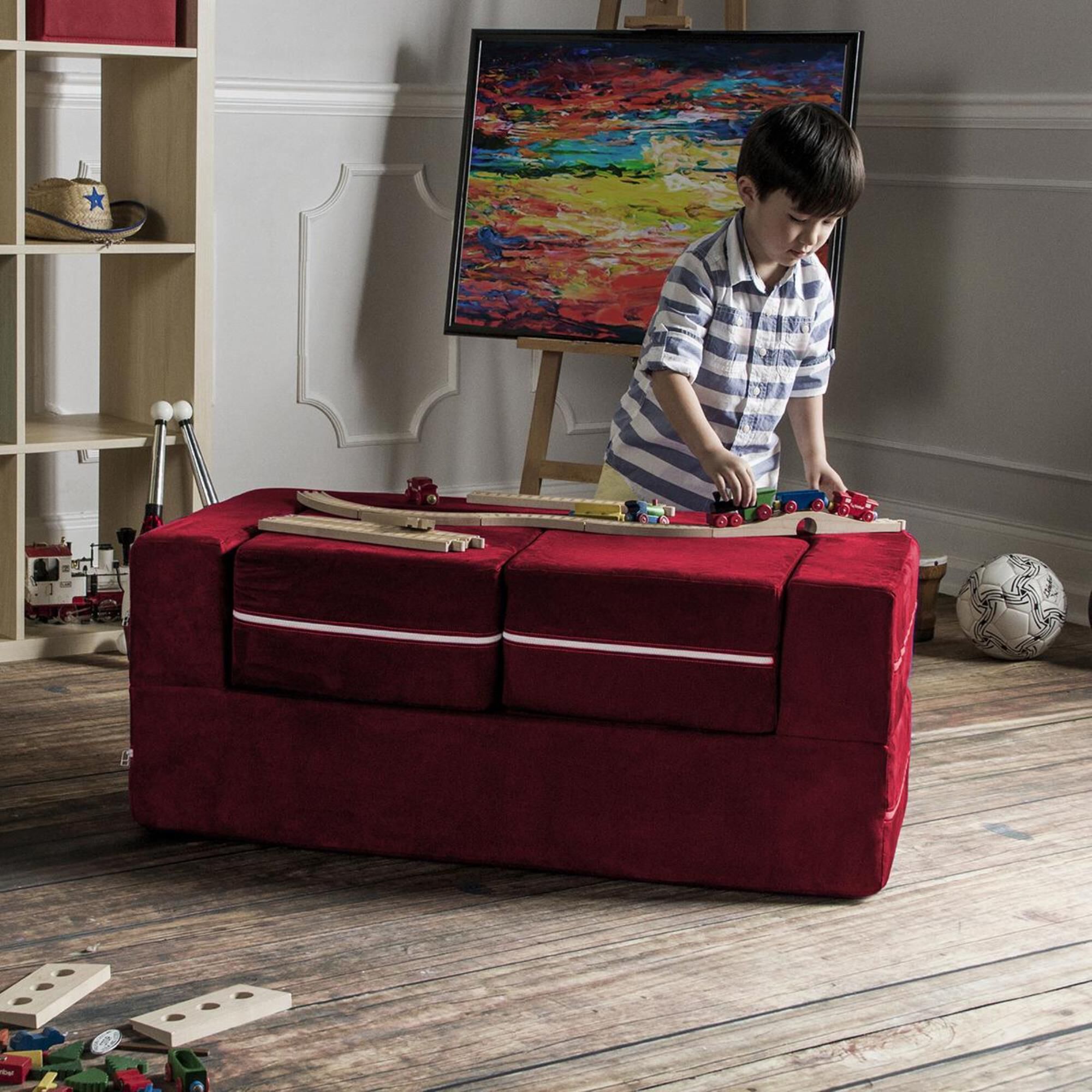 Jaxx Zipline Modular Kids Loveseat & Ottomans in Cherry