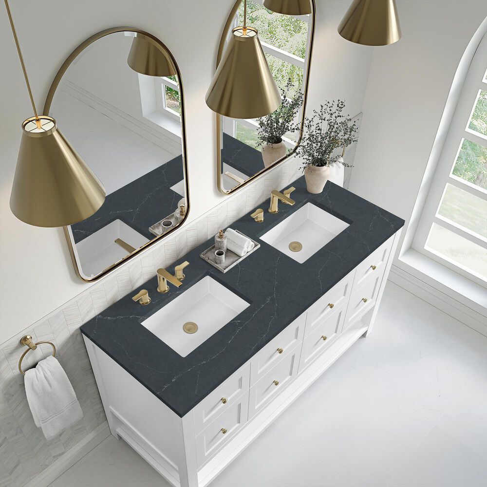 James Martin Vanities Breckenridge 60&quot; Double Bathroom Vanity in Bright White with 3 cm Charcoal Soapstone Quartz Top and Rectangular Sinks, , large