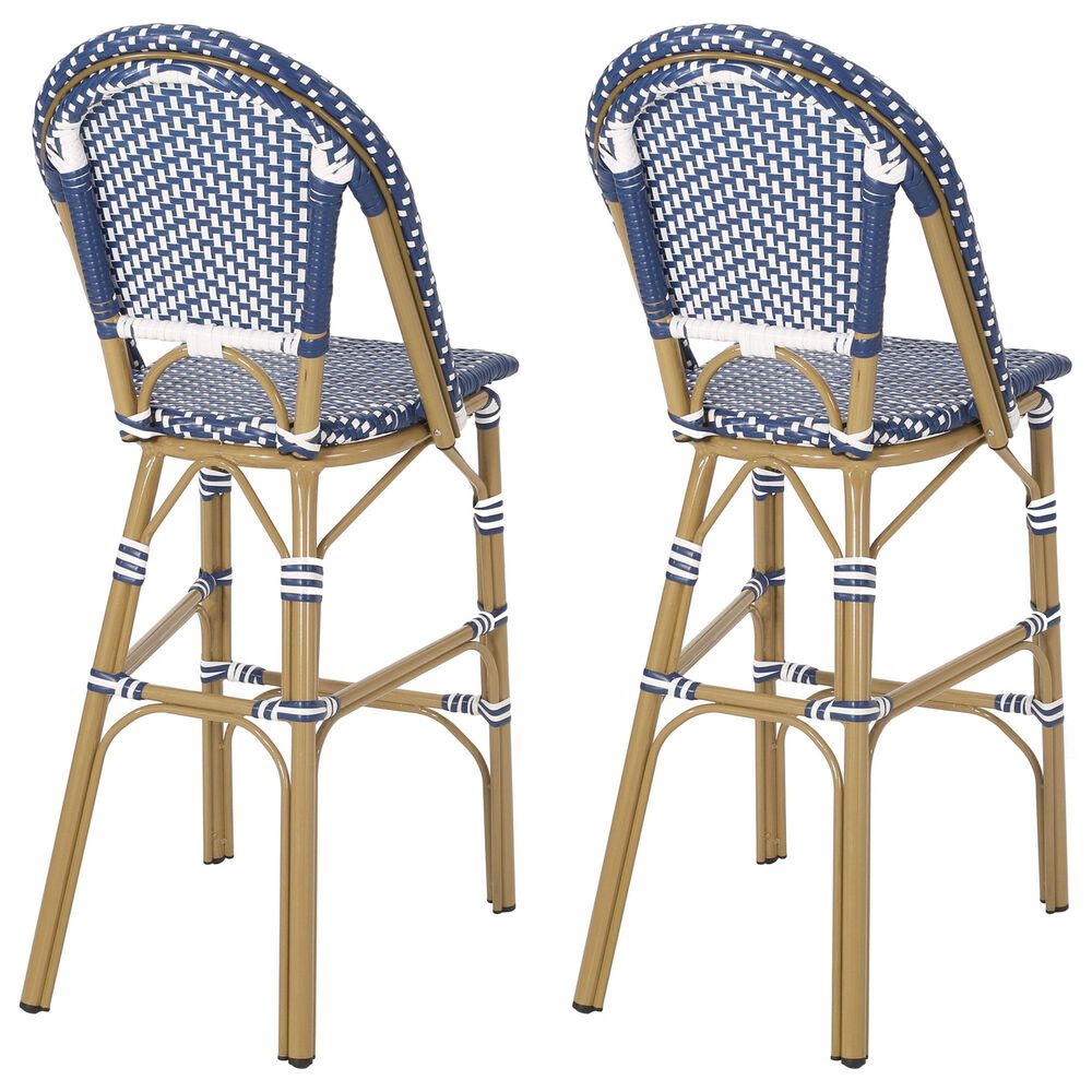 Hearth and Haven Outdoor Wicker French Barstool with Brown Aluminum Frame in Teal Blue (Set of 2), , large