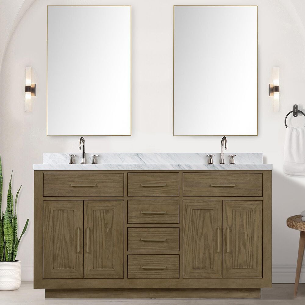 Lexora Home Abbey 60&quot; Double Bathroom Vanity in Black Oak with 2 cm White Carrara Marble Top, Rectangular Sinks and 28&quot; Mirrors, , large