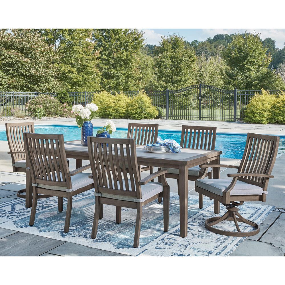 Ashley Rainier Ranch 7-Piece Patio Rectangular Dining Set in Brown and Beige, , large