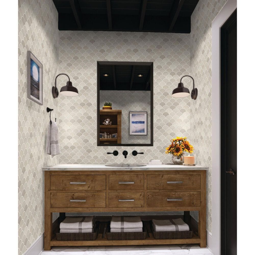 Dal-Tile Miramo Sand 3&quot; Fan Undulated on 13.25&quot; x 12.75&quot; Ceramic Mosaic Sheet, , large