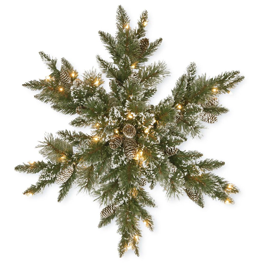 National Tree 32" Glittery Bristle Pine Snowflake with Battery Operated Warm White LED Lights, , large
