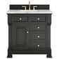 James Martin Vanities Brookfield 36" Single Bathroom Vanity in Black Onyx with 3 cm Carrara White Marble Top and Rectangular Sink, , large