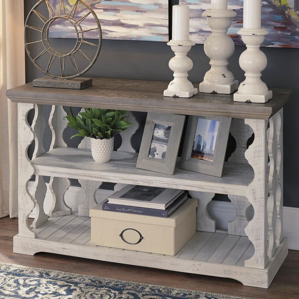 Ashley Havalance Console Sofa Table in Weathered Gray and Vintage White, , large