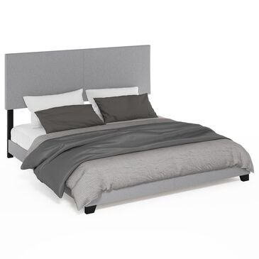HOMLUX Pessac King Fabric Upholstered Panel Bed Frame in Glacier, , large