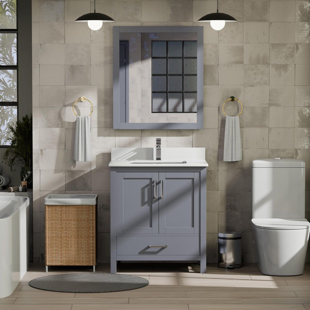 Lexora Home Jacques 30" Single Bathroom Vanity in Dark Grey with 2 cm White Quartz Top and Rectangular Sink, , large