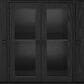 HOMLUX 53" Farmhouse Kitchen Island with Two Tempered Glass Cabinet Doors in Black, , large