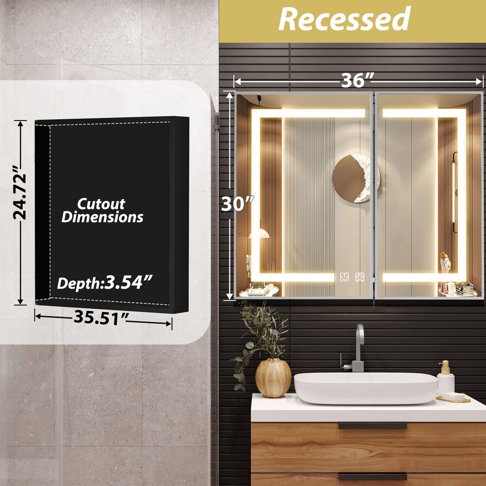 HOMLUX 36" x 30" Bathroom Medicine Cabinet with Mirror in Silver, , large