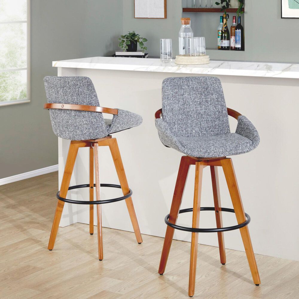 Lumisource Cosmo Swivel Barstool with Grey Noise Cushion in Walnut and Black, , large