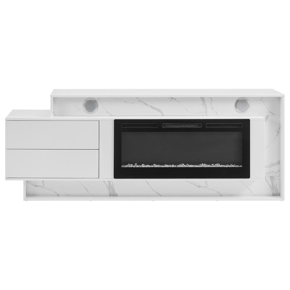 Modern Market Kira 87" TV Stand with Fireplace and Bluetooth Speaker in White, , large