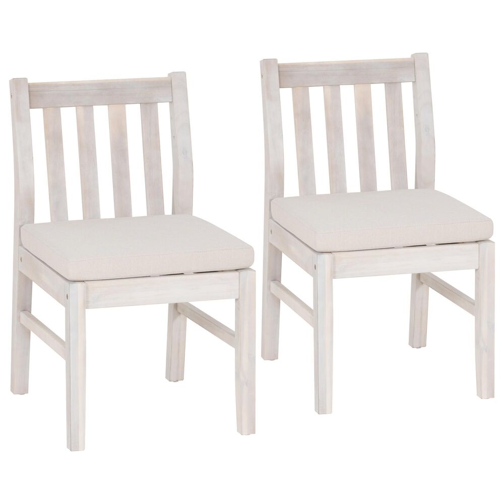 Linon Home Decor Teagon Patio Side Chair with Beige Cushion in Natural (Set of 2), , large