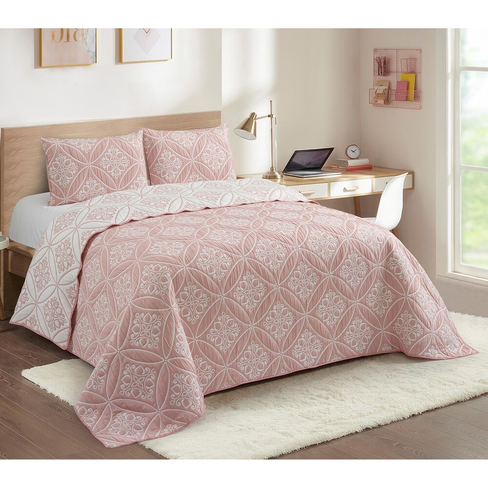 Duke Imports 3-Piece Jacquard Full/Queen Quilt Set in Blush Mandala, , large