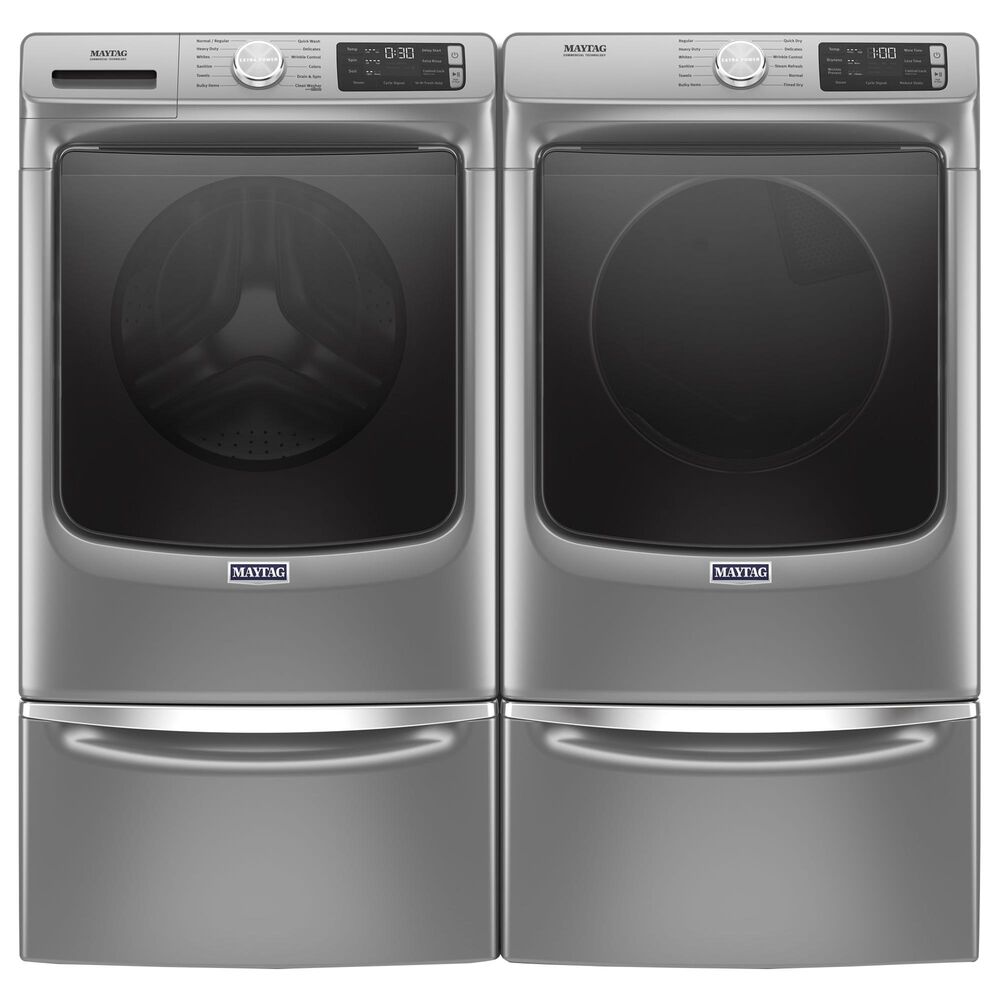 Maytag 4.8 Cu. Ft. Front Load Washer and 7.3 Cu. Ft. Gas Dryer Laundry Pair with Pedestal in Metallic Slate, , large