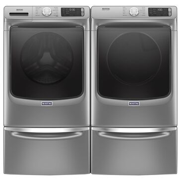 Maytag 4.8 Cu. Ft. Front Load Washer and 7.3 Cu. Ft. Gas Dryer Laundry Pair with Pedestal in Metallic Slate, , large