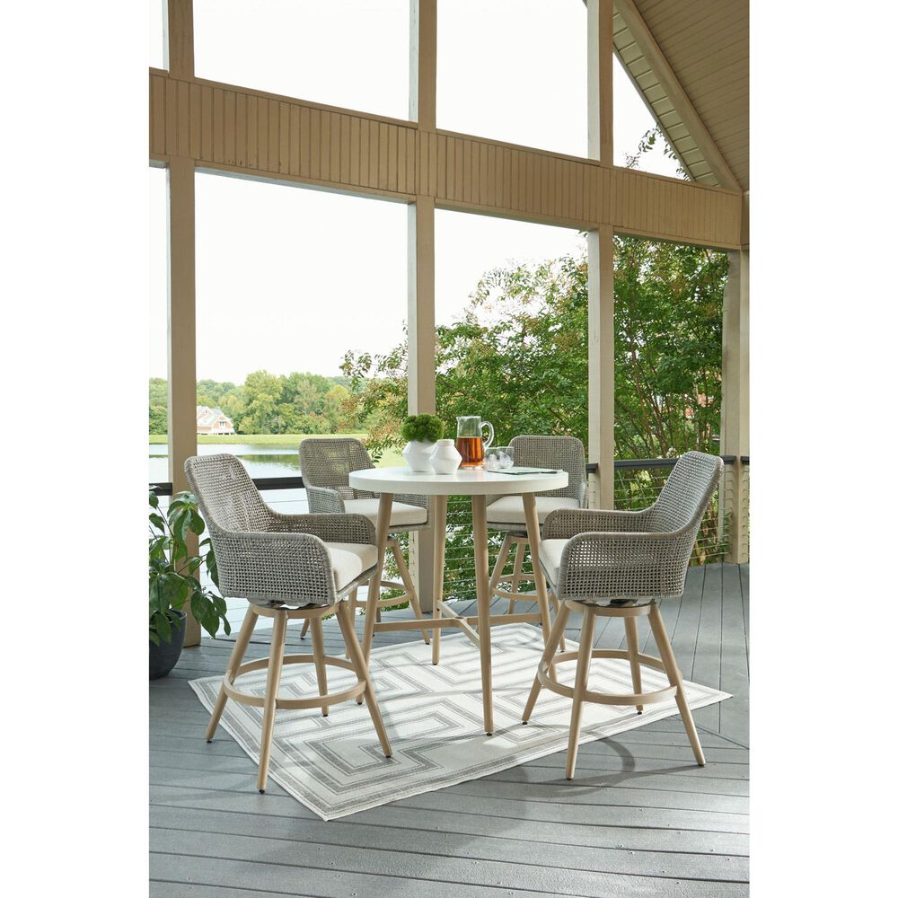 Ashley Seton Creek Patio Bar Stool with Cushion in Beige and Gray (Set of 2), , large